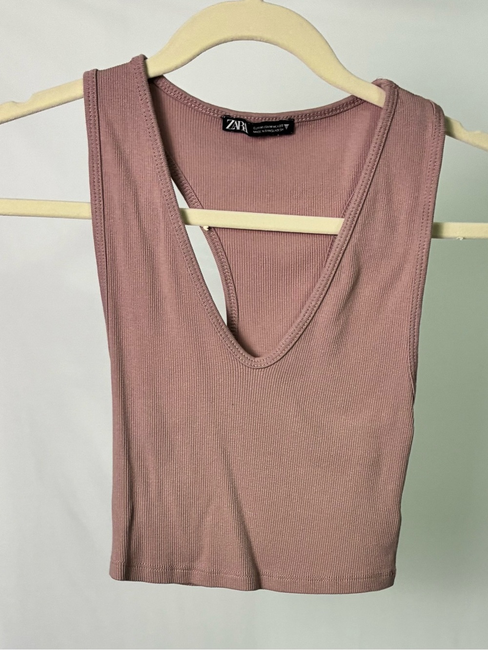Zara Dusty Pink Ribbed V-Neck Crop Tank